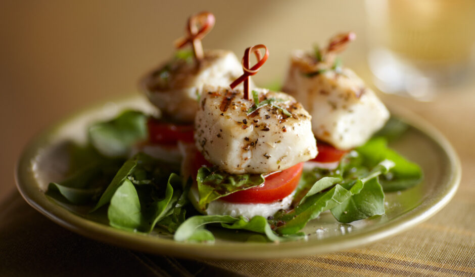 Alaska Halibut Caprese Salad Bites
– Sena Sea