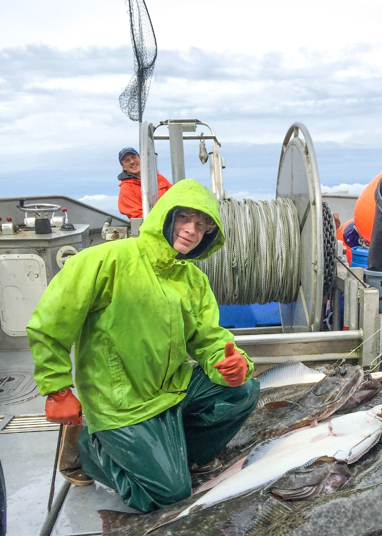 Hugh Wheeler, Sena and Rich's oldest child with a halibut he caught