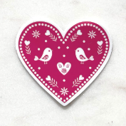 Scandinavian heart sticker deep pink with birds