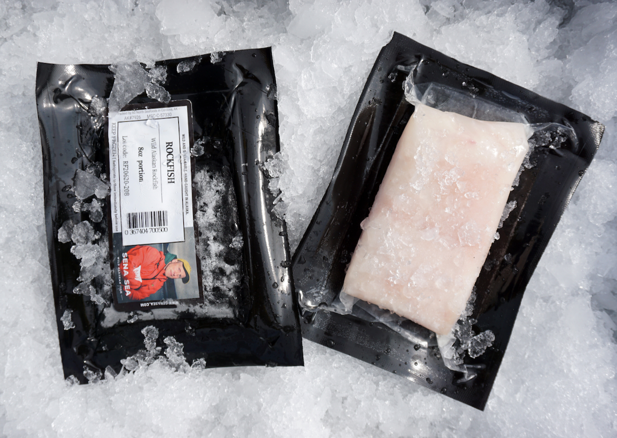 Packaged Wild Caught Alaskan Rockfish on ice
