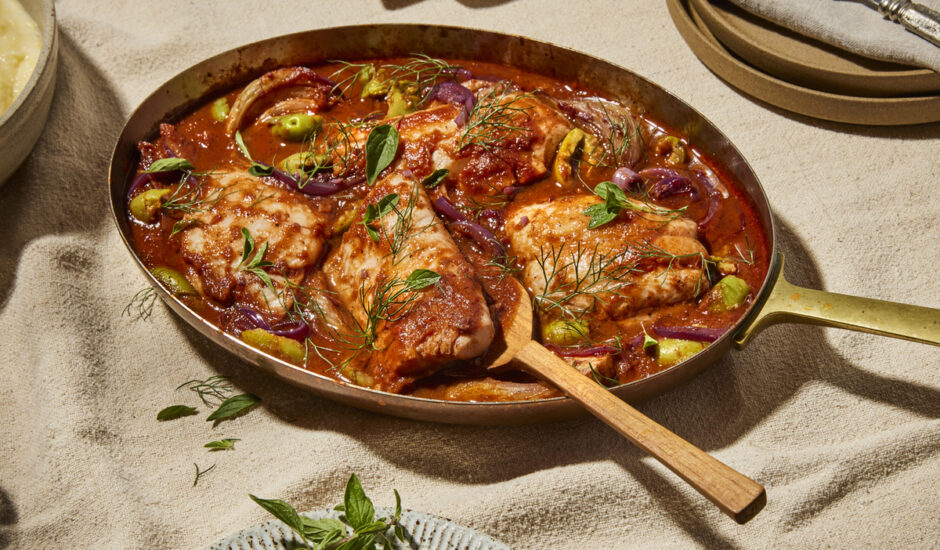 Alaska Sablefish Cacciatore with Parmesan Polenta