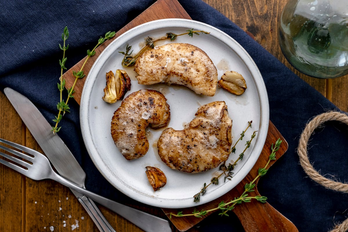 Butter-Basted Halibut Cheeks with Garlic and Thyme