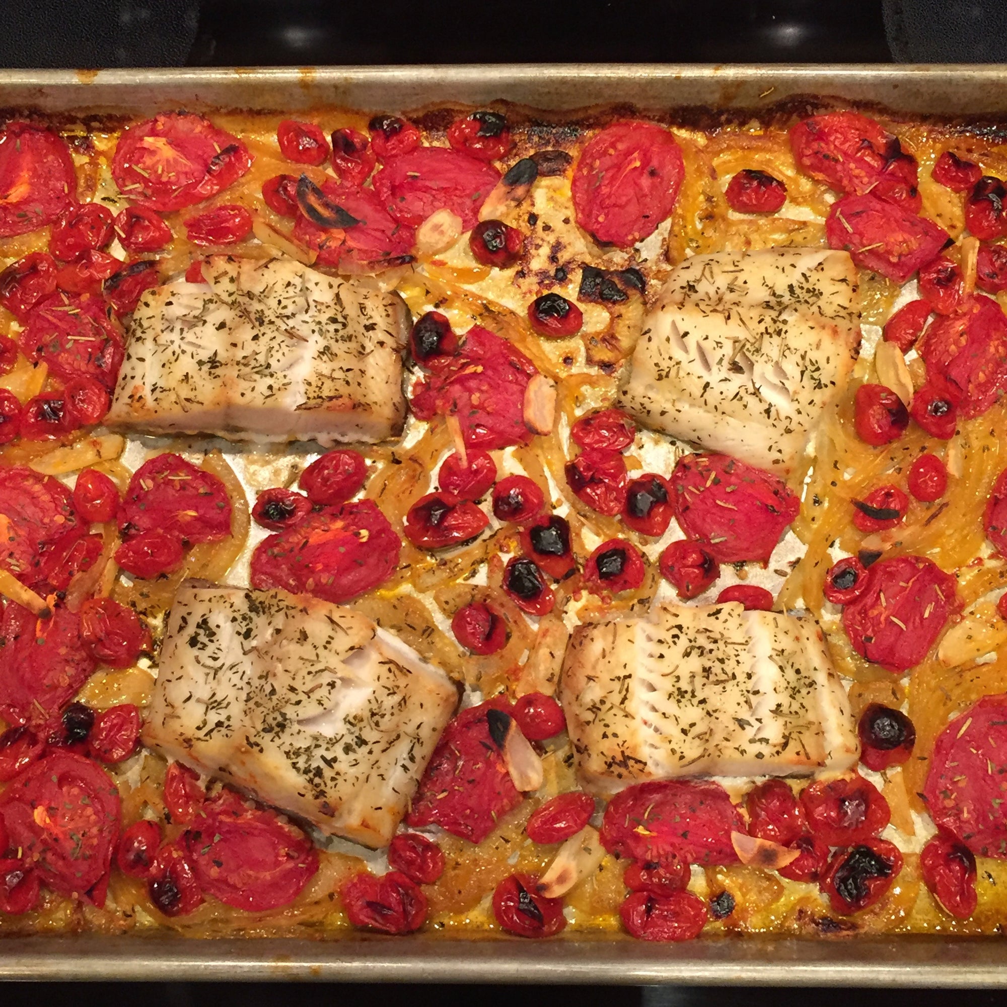 Roasted Tomatoes and Black Cod