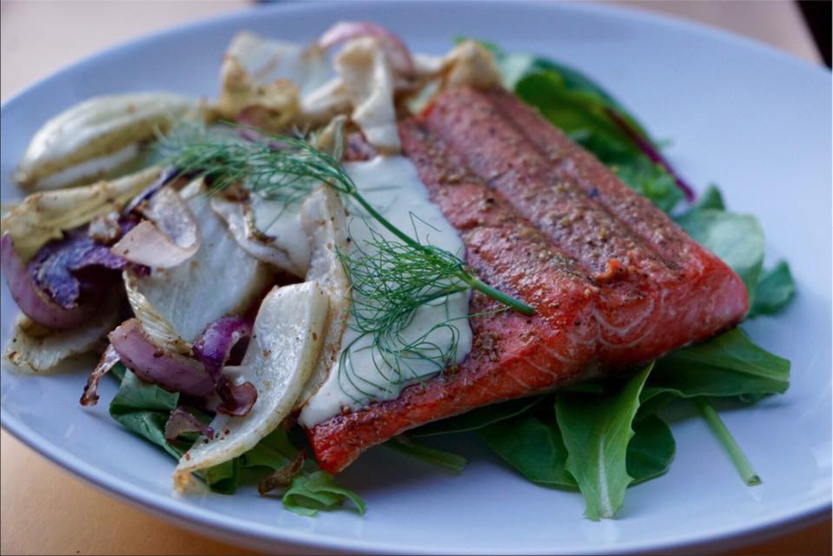 Fennel Crusted Sockeye with Grilled Salad