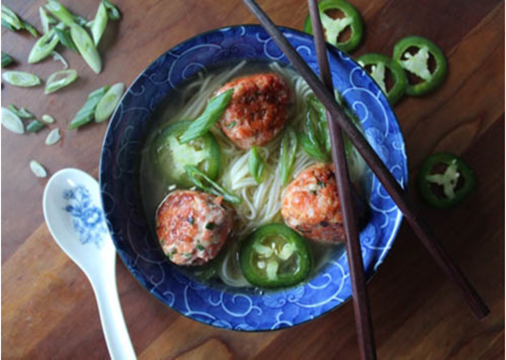 Miso Udon with Salmon Meatballs