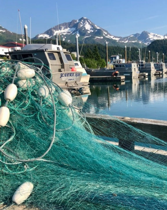 Fishing net and boat in Cordova, Alaska
