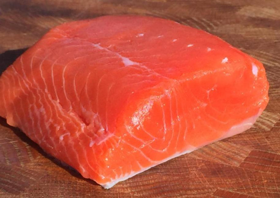 Raw, wild caught Alaskan Copper River King Salmon Fillet
