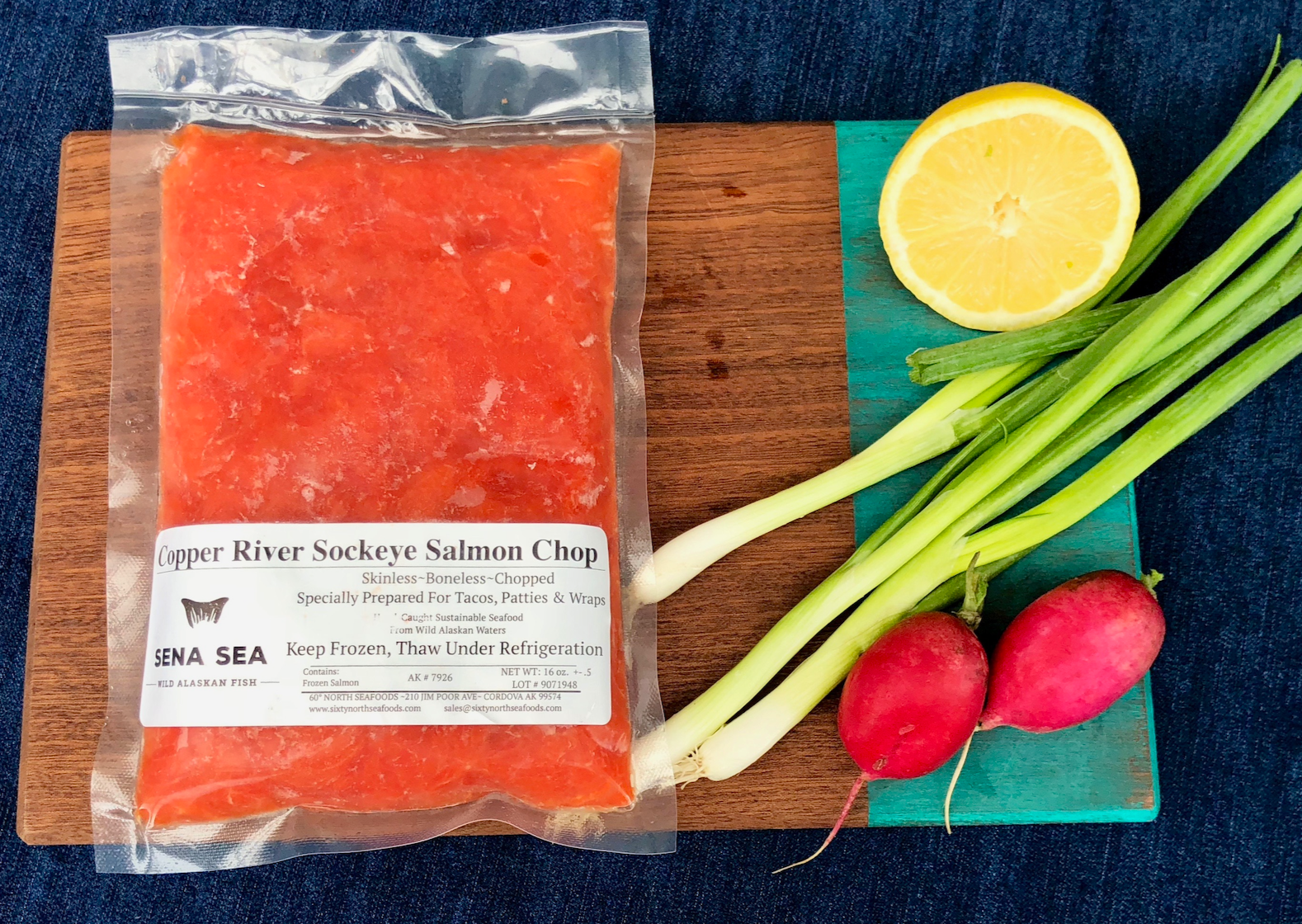 Wild caught packaged copper river sockeye salmon chop