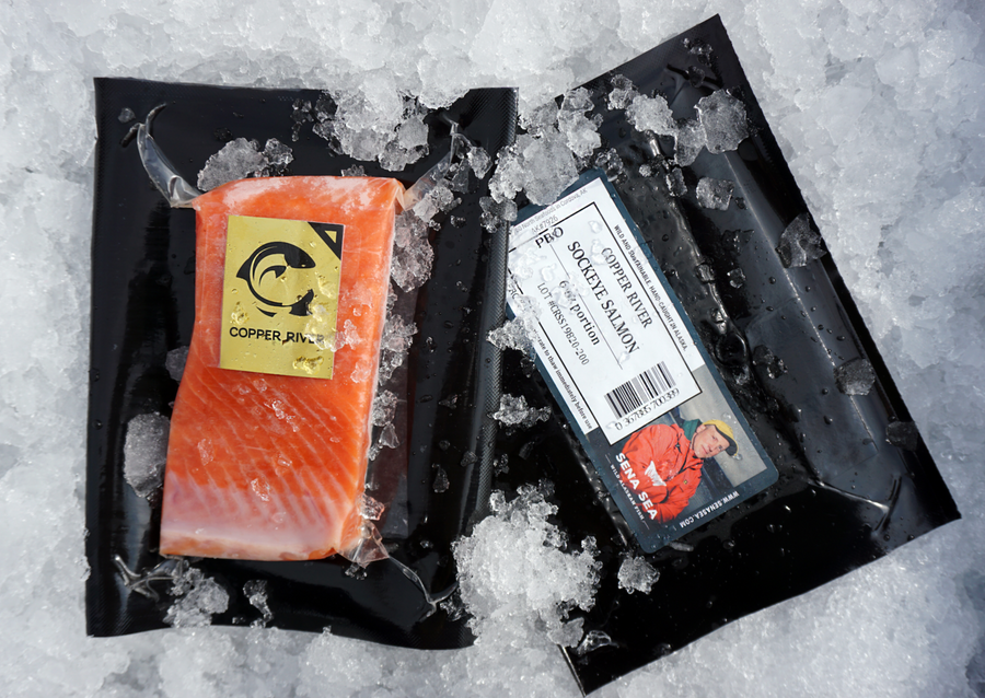 Packaged Copper River Salmon on Ice